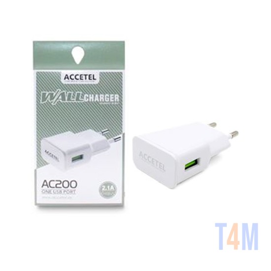ACCETEL CHARGER APADTOR AC200 USB 2.1A WHITE